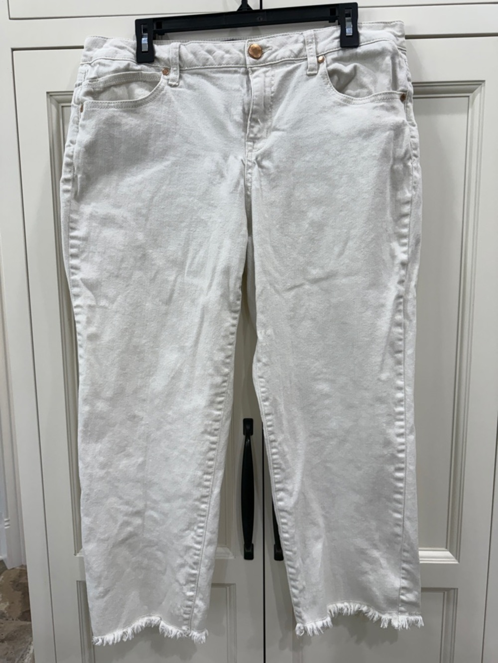 1822 Denim Womens Jeans Off White High Rise Raw Hem Cropped Flare Size 14